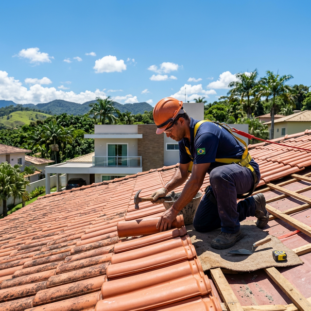 Telhadista profissional em Osasco realizando conserto de telhado residencial