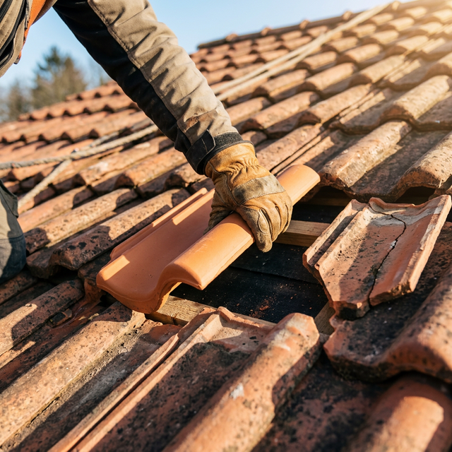 Conserto de vazamento e troca de telhas quebradas